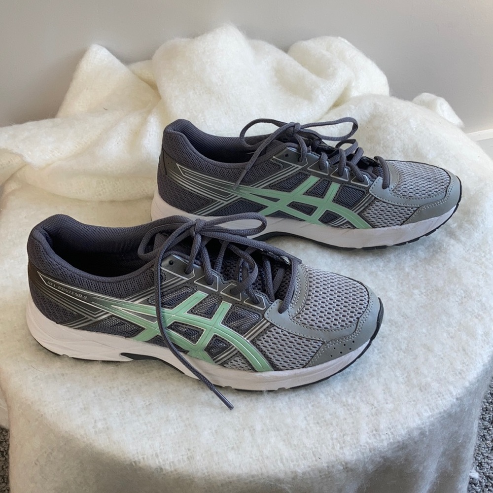 Asics Women's Gray and Mint Green Running Sneakers - Picture 2 of 5